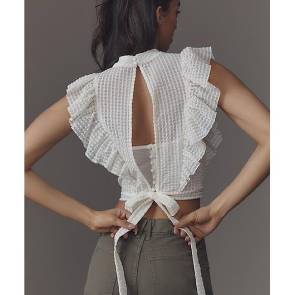 Maeve Textured Cream Ruffle Blouse - Picture 2 of 13